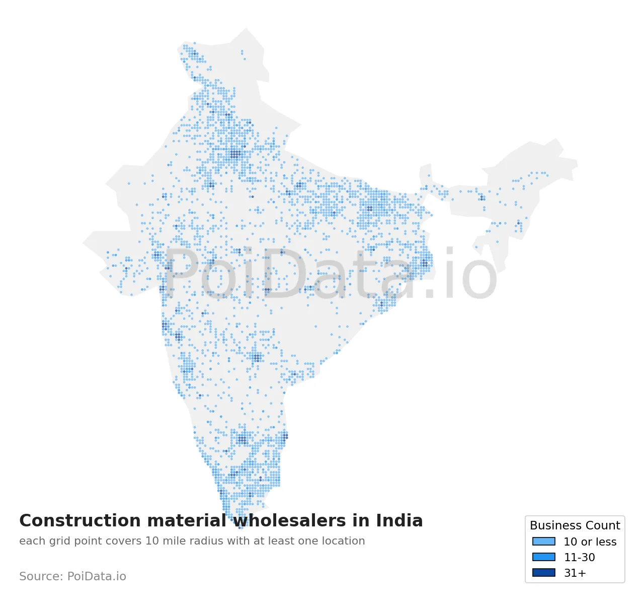 Construction material wholesaler density map for India