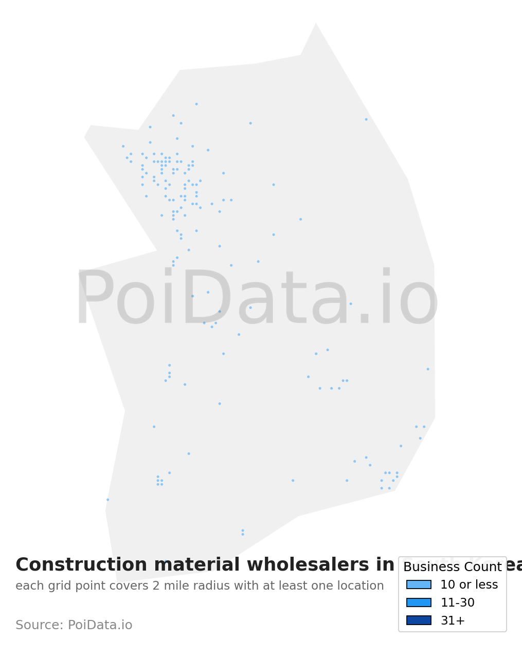 Construction material wholesaler density map for South Korea