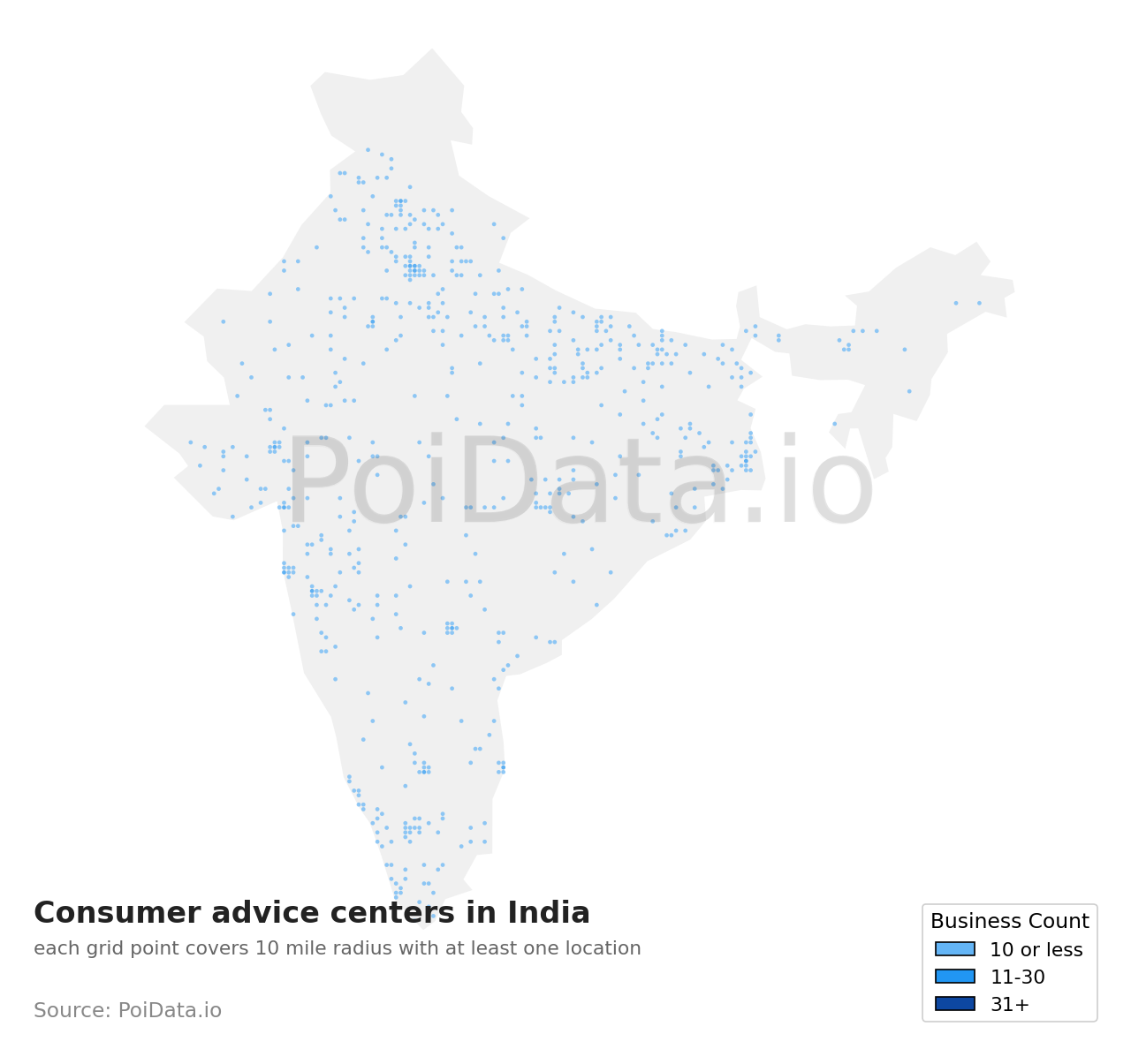 Consumer advice center density map for India