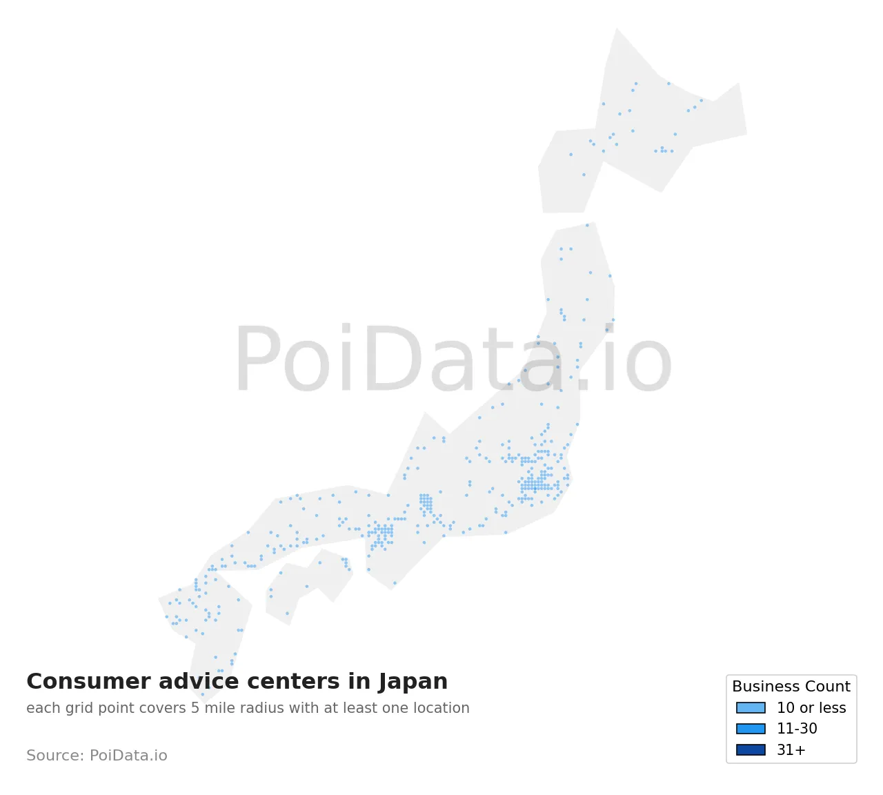Consumer advice center density map for Japan