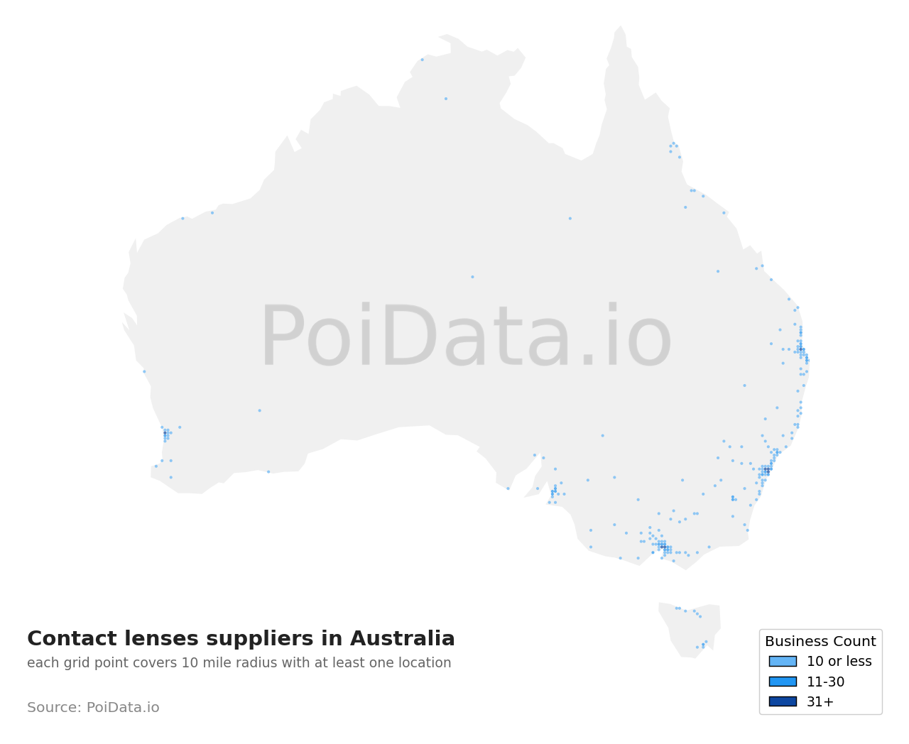 Contact lenses supplier density map for Western Australia, Australia