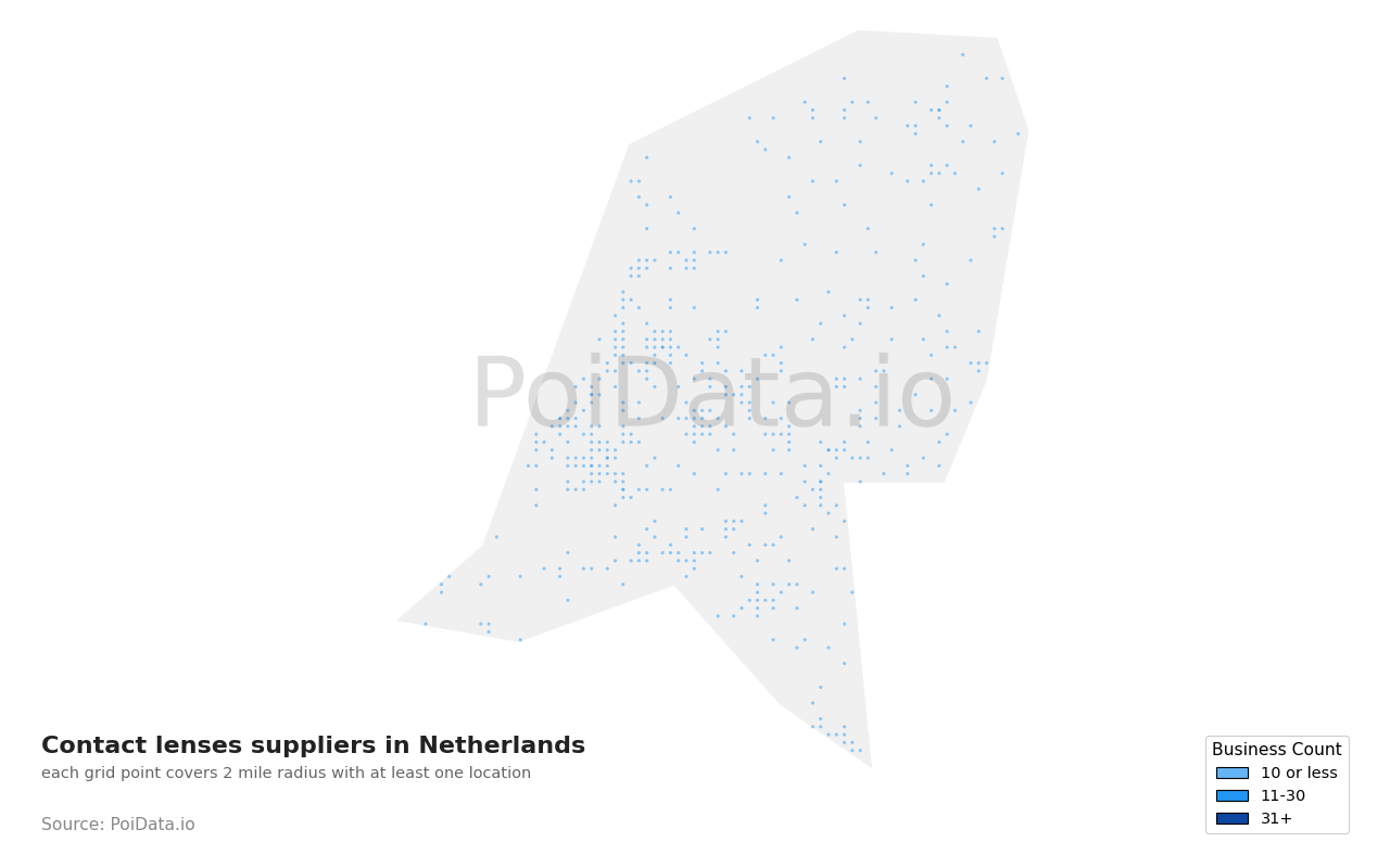 Contact lenses supplier density map for Netherlands