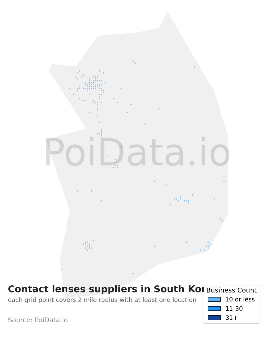 Contact lenses supplier density map for South Korea