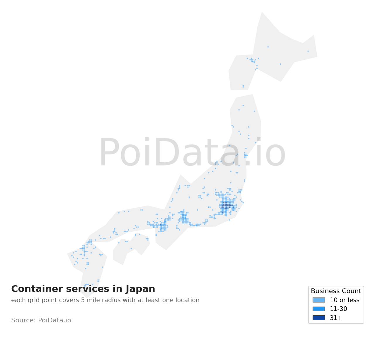 Container service density map for Saitama, Japan