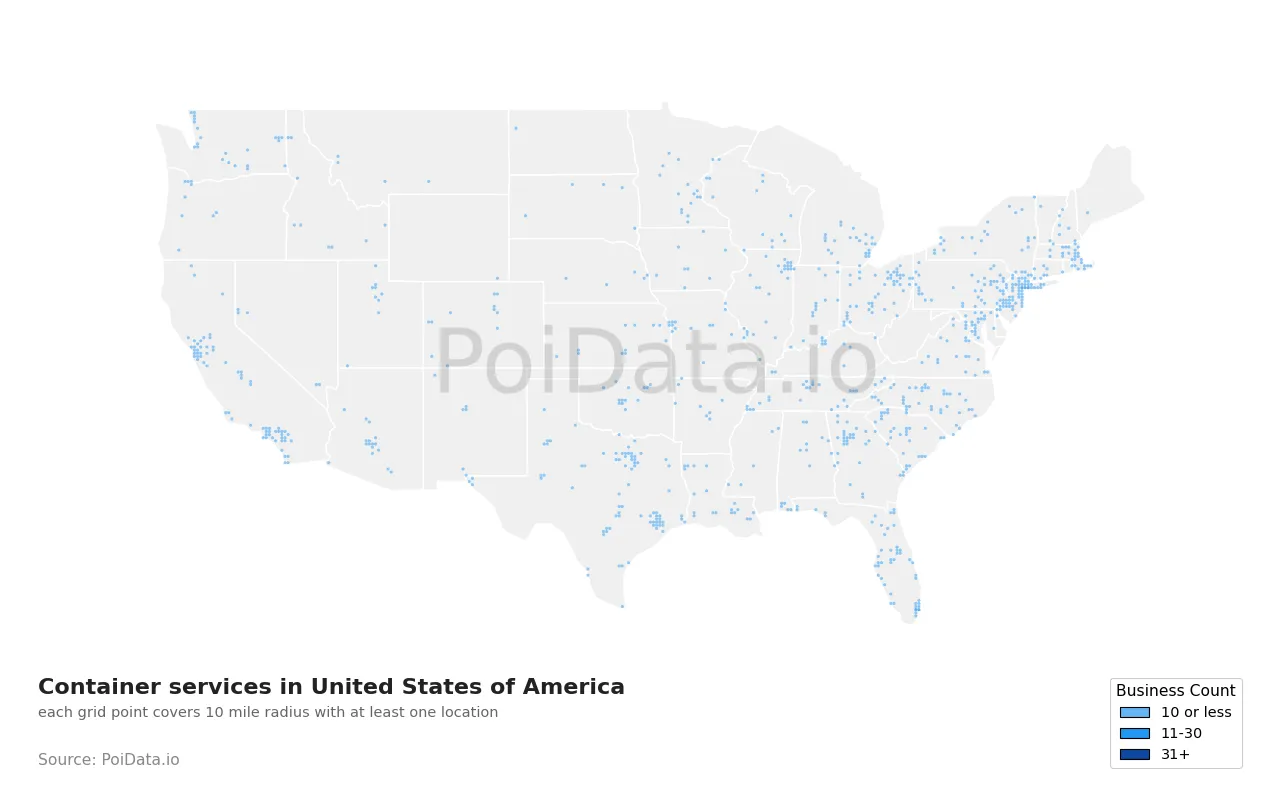 Container service density map for United States