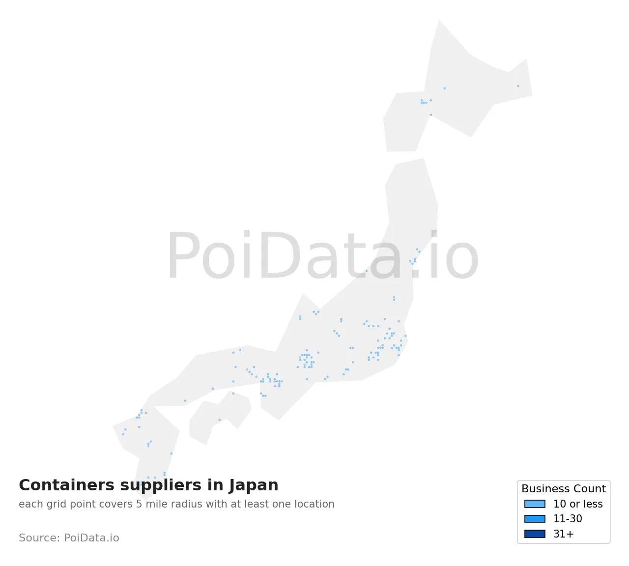 Containers supplier density map for Japan