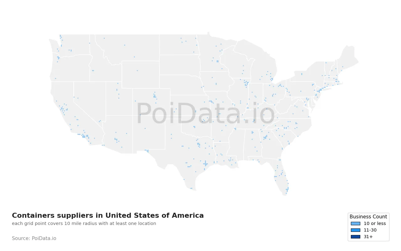 Containers supplier density map for United States