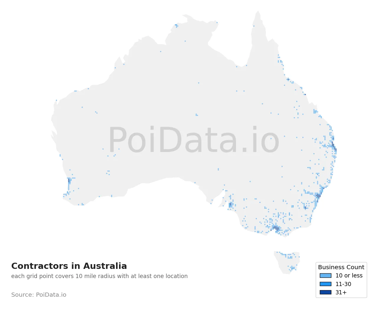 Contractor density map for Australia