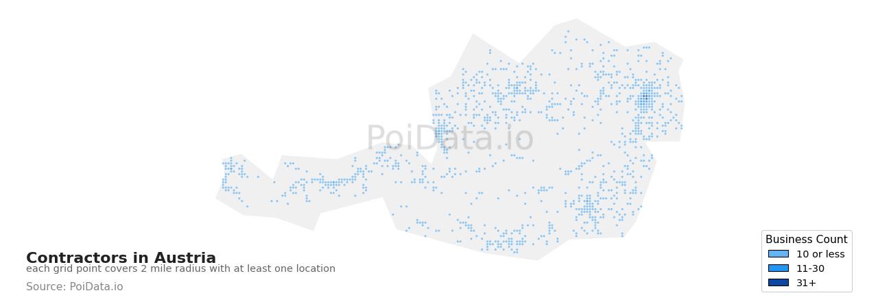 Contractor density map for Austria