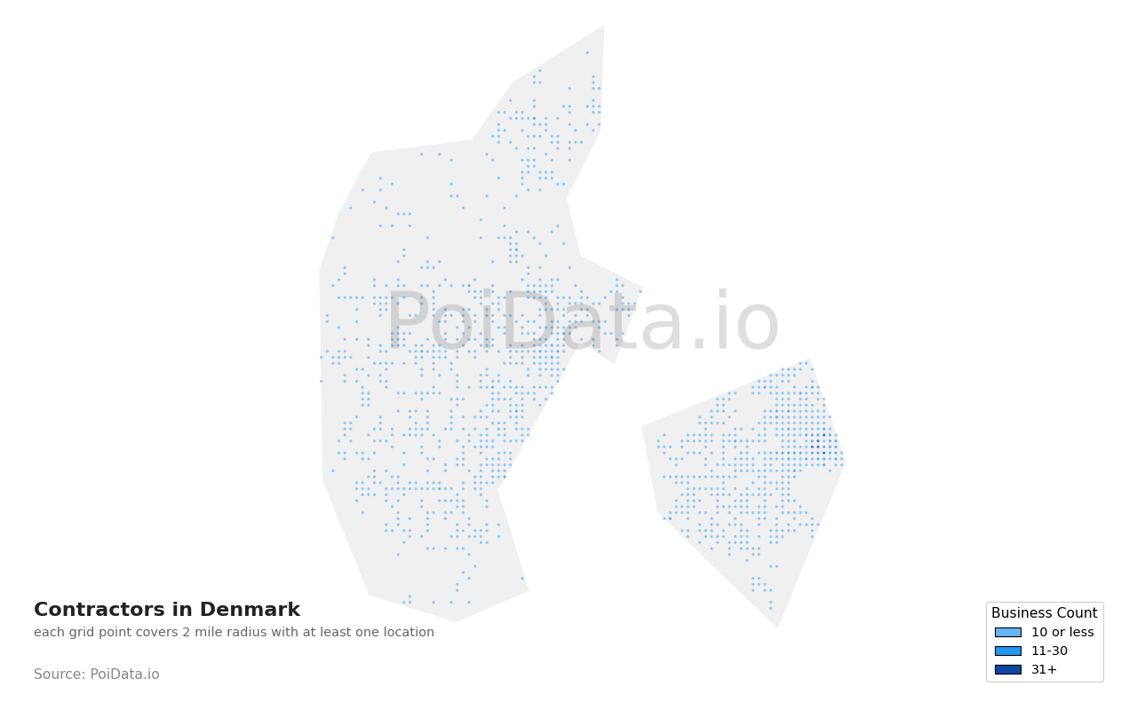 Contractor density map for Denmark