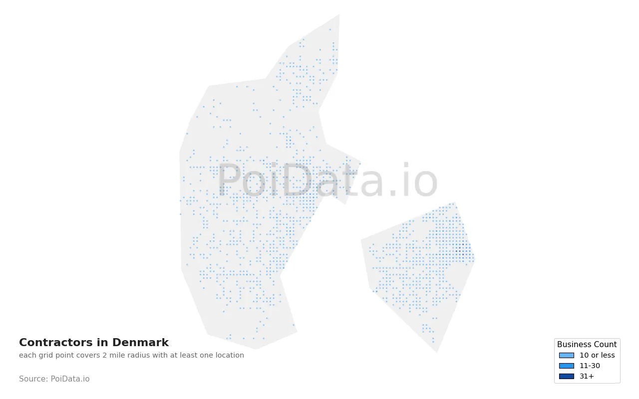Contractor density map for Denmark