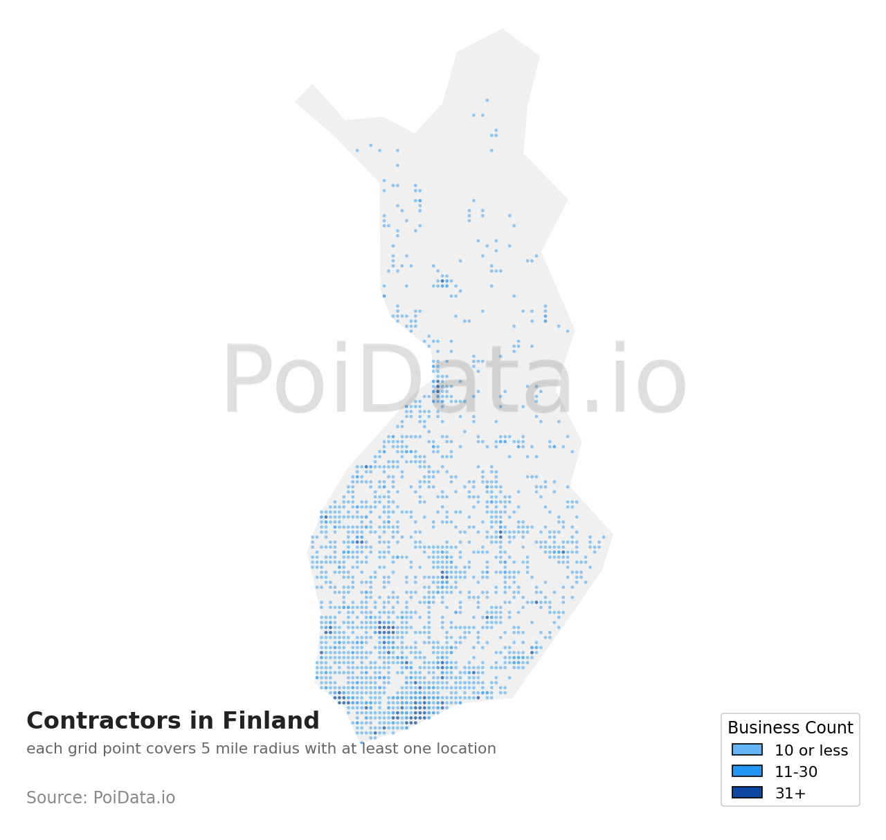 Contractor density map for Finland