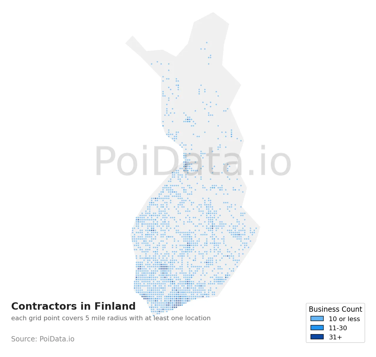 Contractor density map for Finland