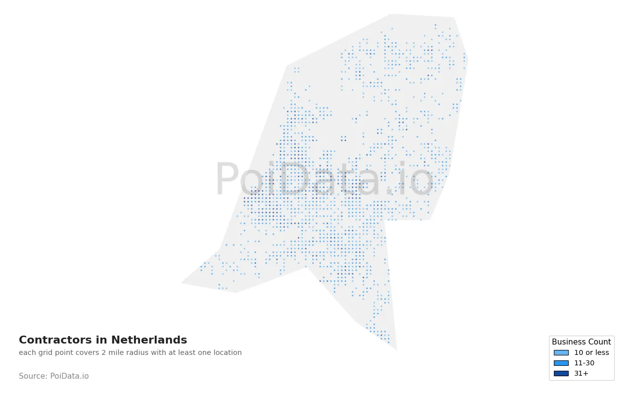Contractor density map for Netherlands