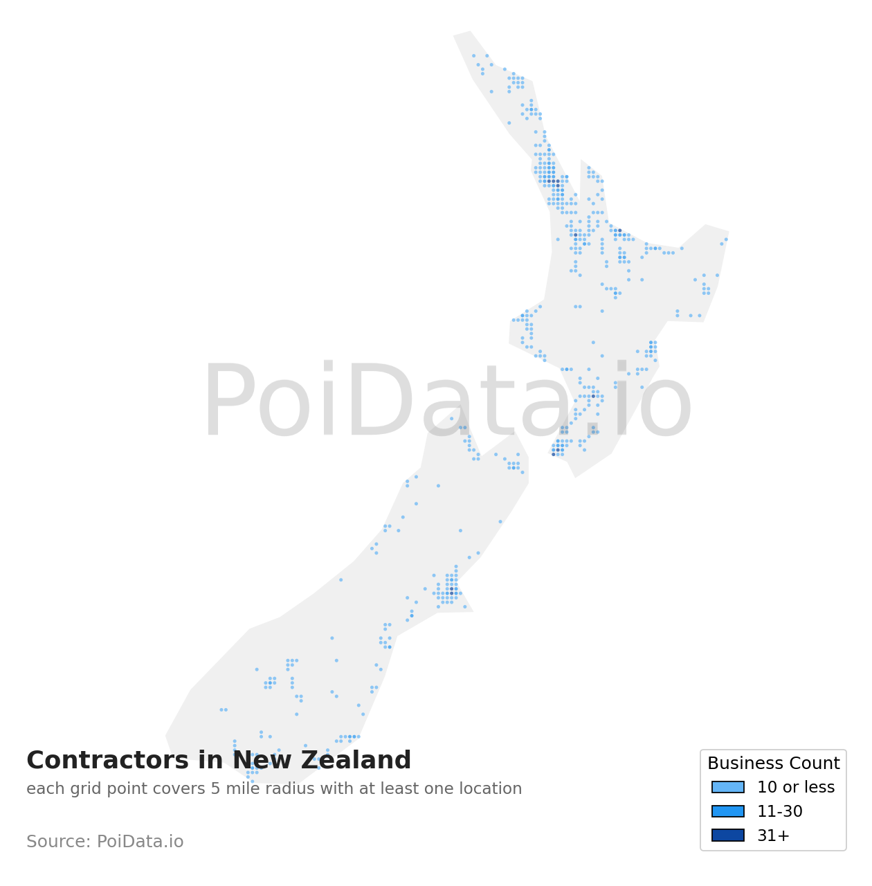 Contractor density map for New Zealand