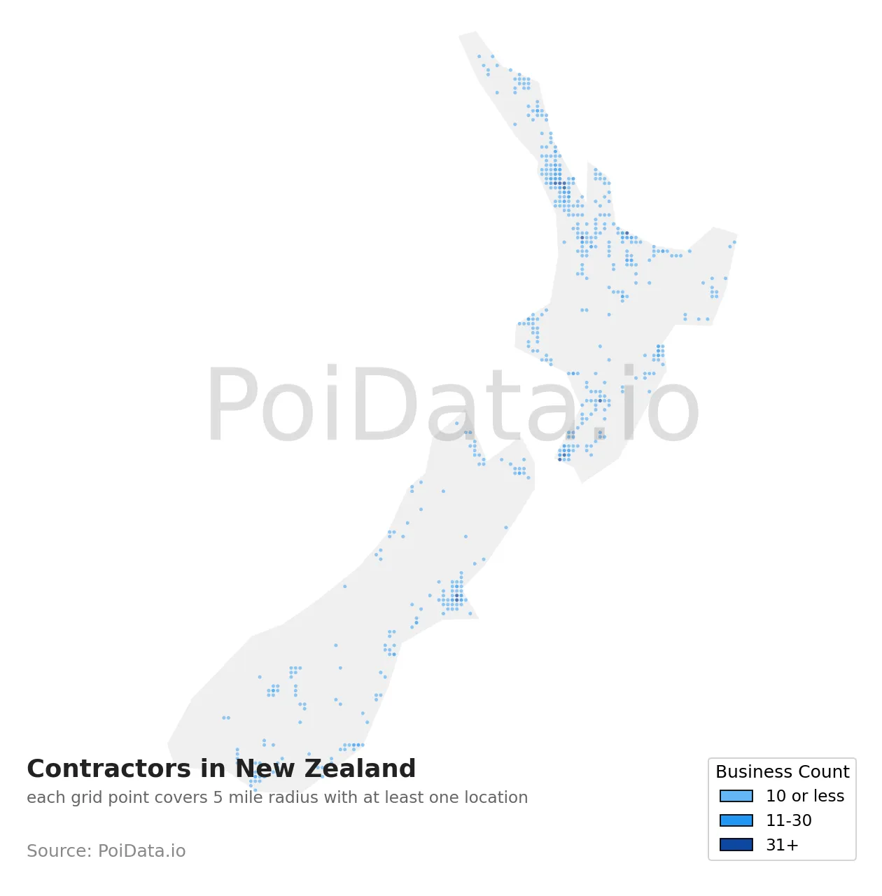 Contractor density map for New Zealand