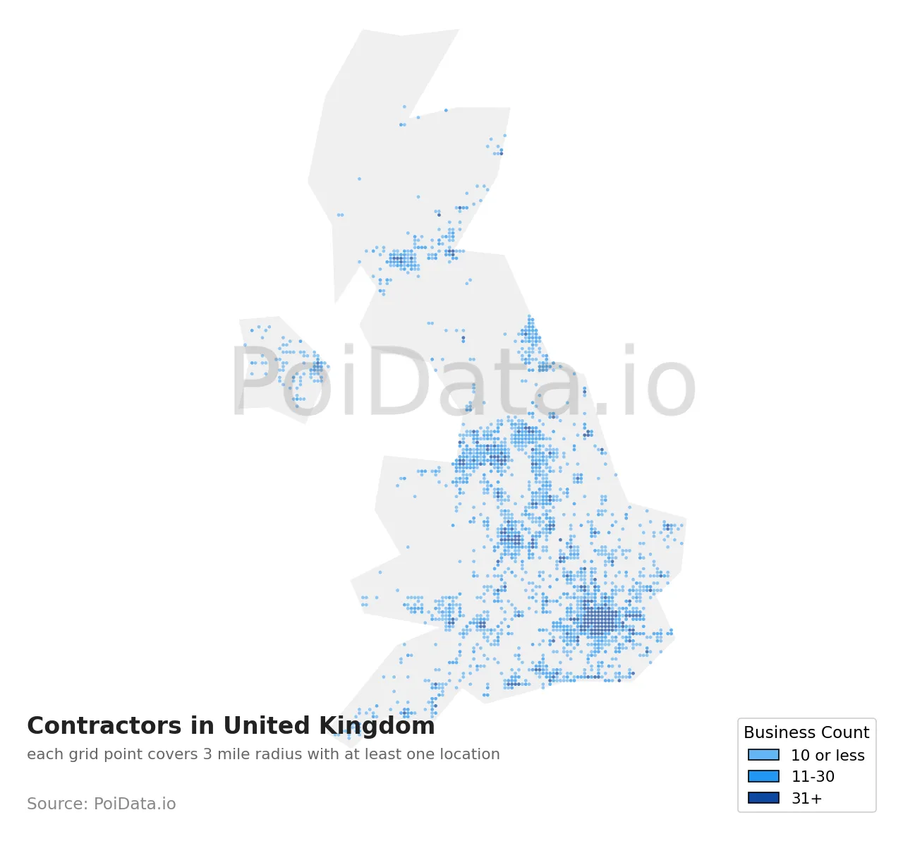 Contractor density map for United Kingdom