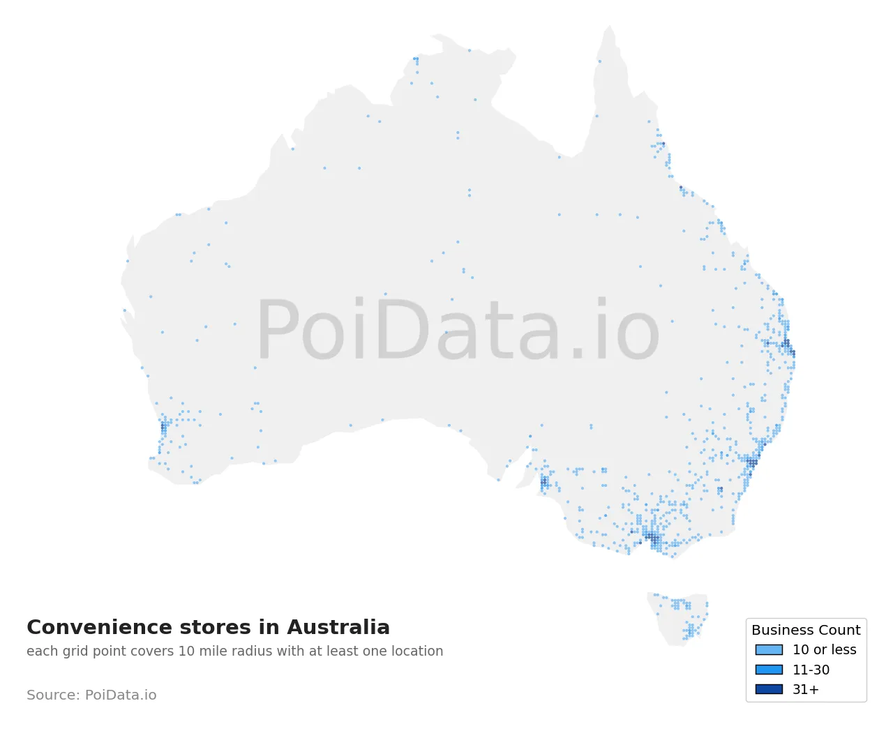 Convenience store density map for Australia