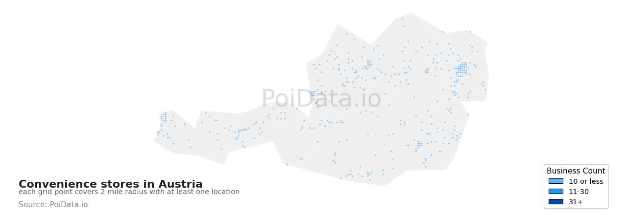 Convenience store density map for Austria