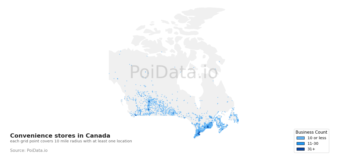 Convenience store density map for Canada