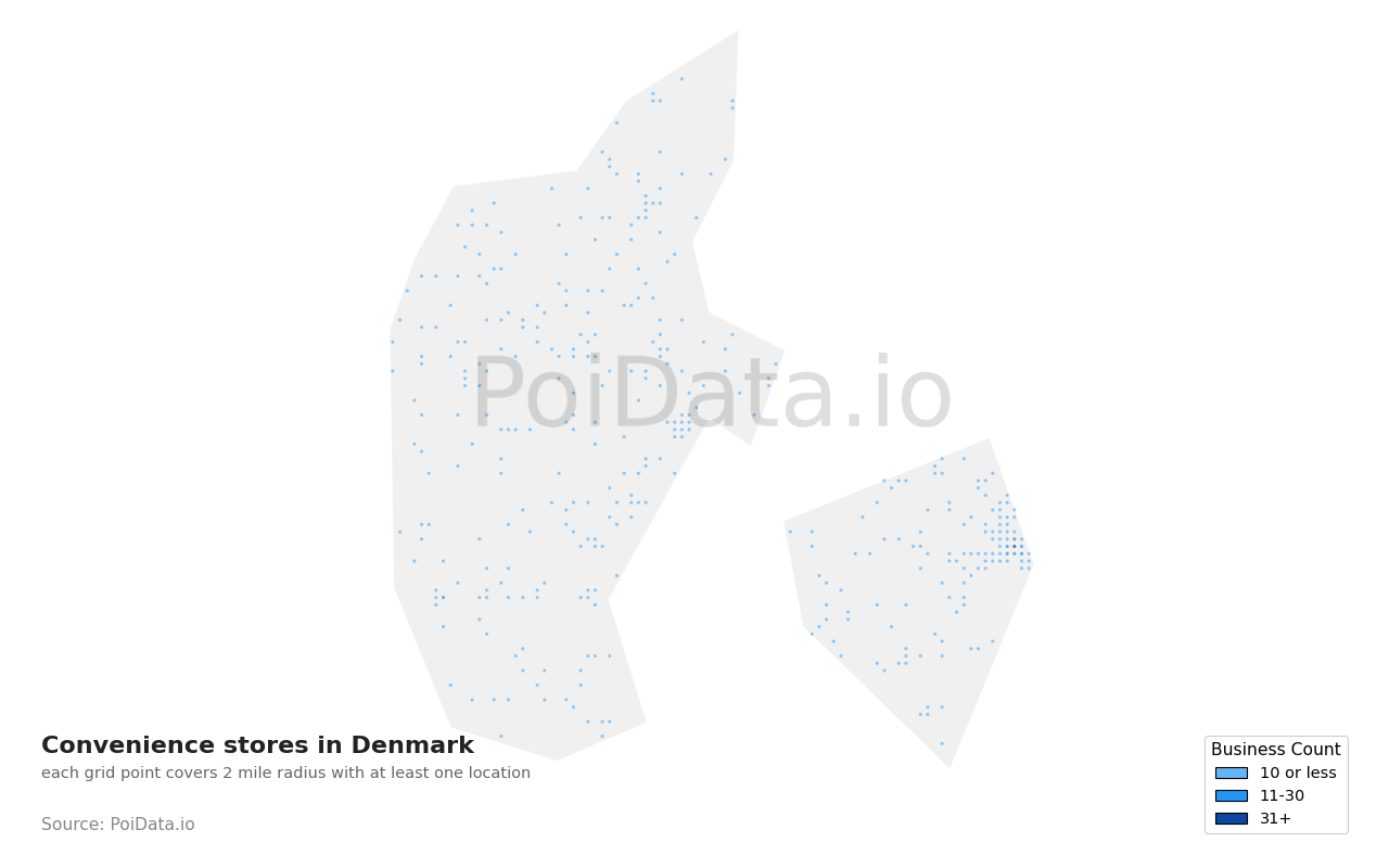 Convenience store density map for Denmark