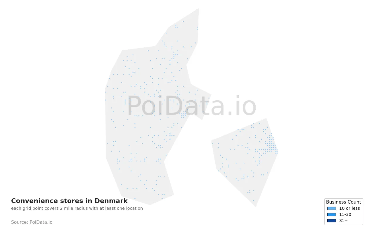 Convenience store density map for Denmark