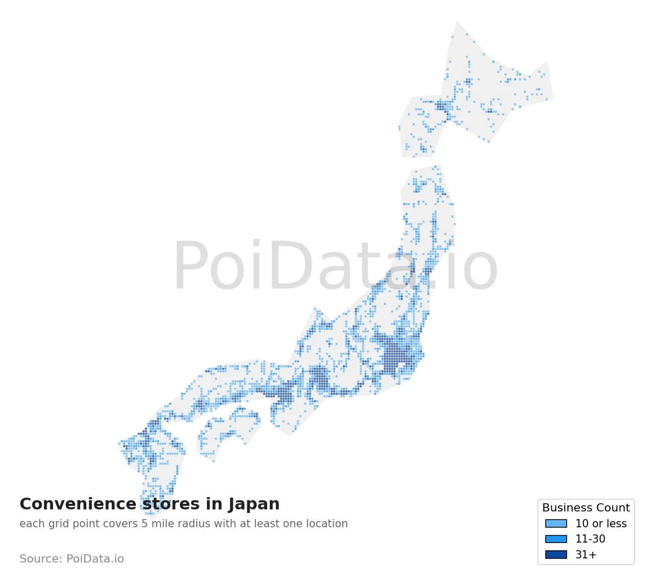 Convenience store density map for Japan