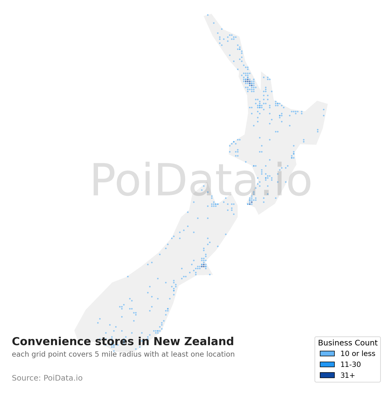 Convenience store density map for New Zealand