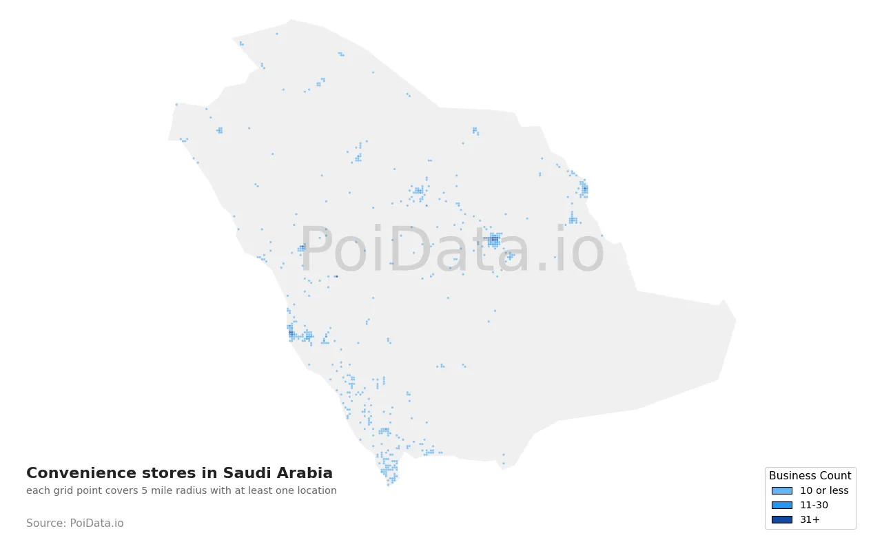 Convenience store density map for Saudi Arabia