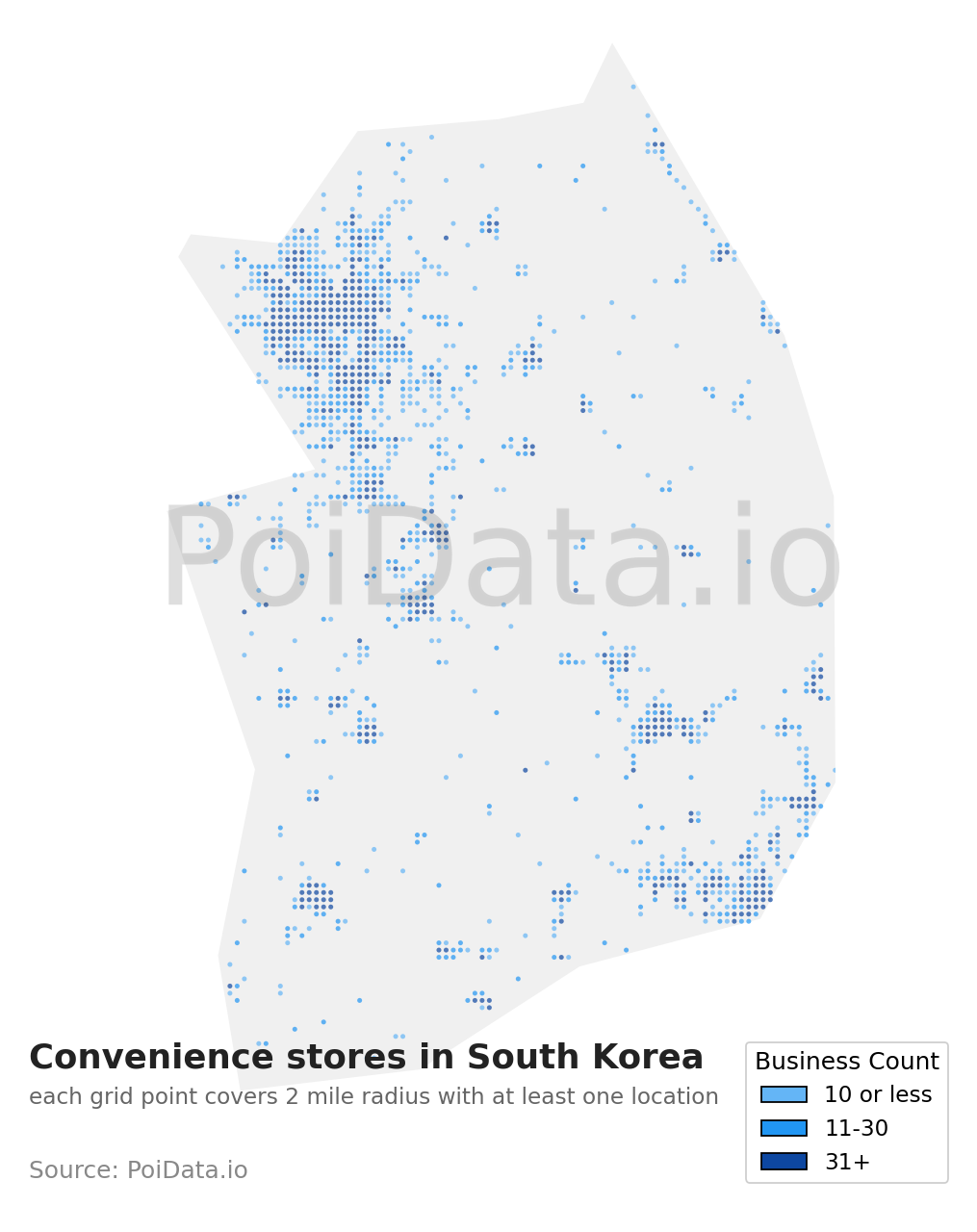 Convenience store density map for South Korea