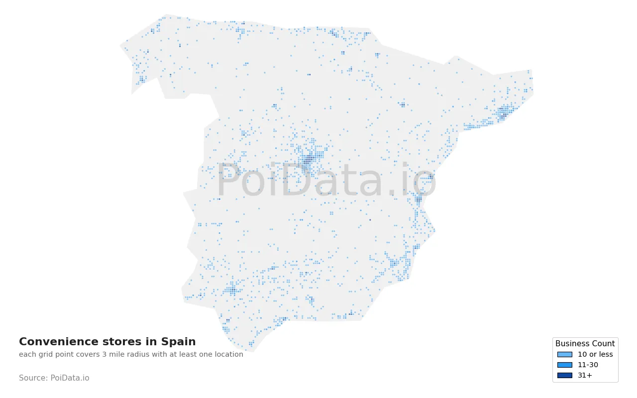 Convenience store density map for Spain