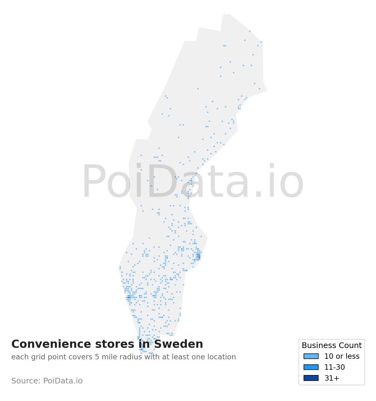 Convenience store density map for Sweden