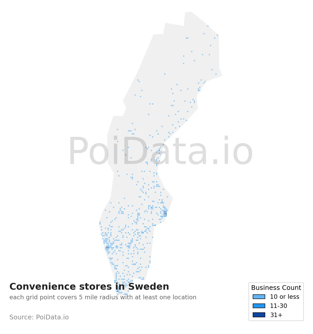 Convenience store density map for Sweden