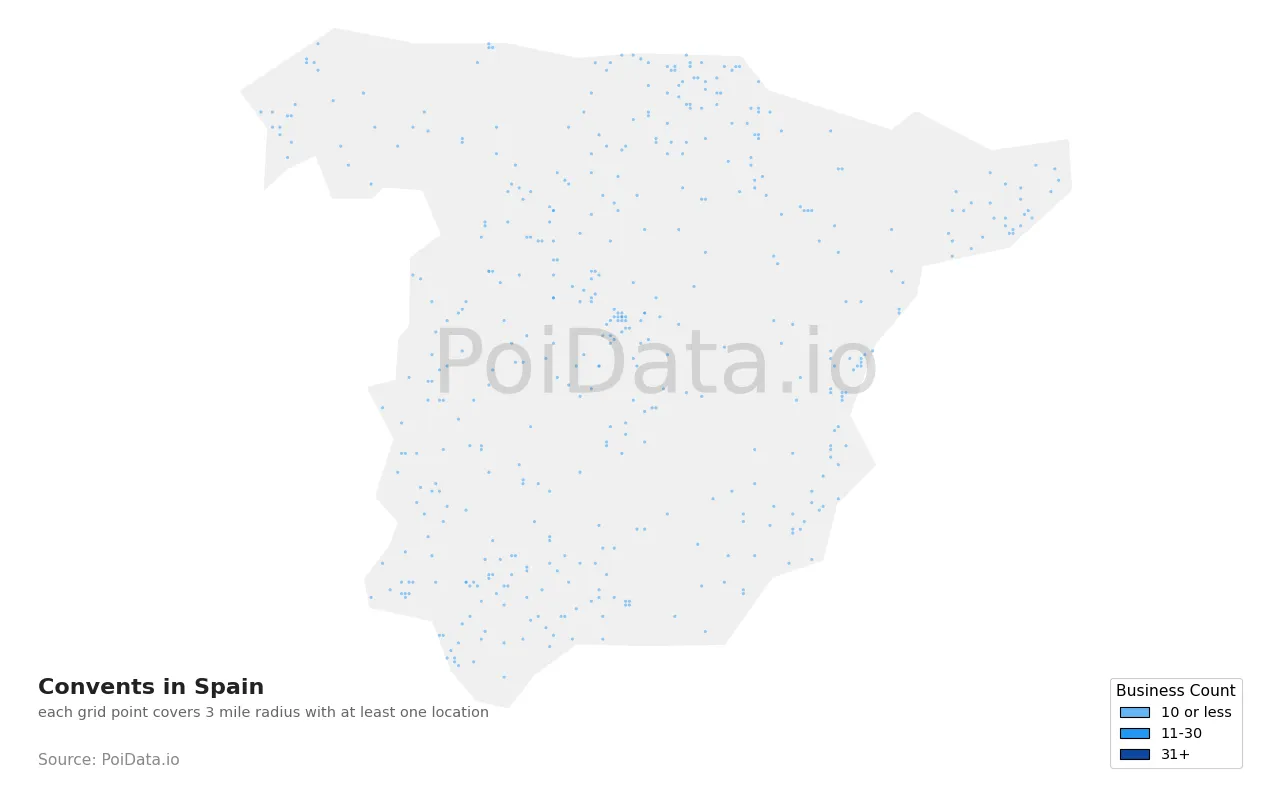 Convent density map for Spain