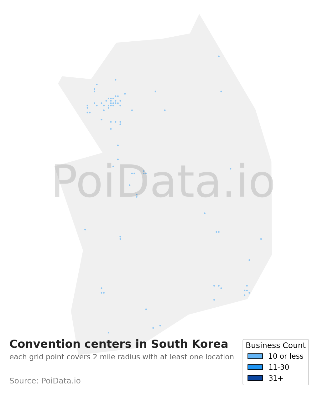 Convention center density map for South Korea