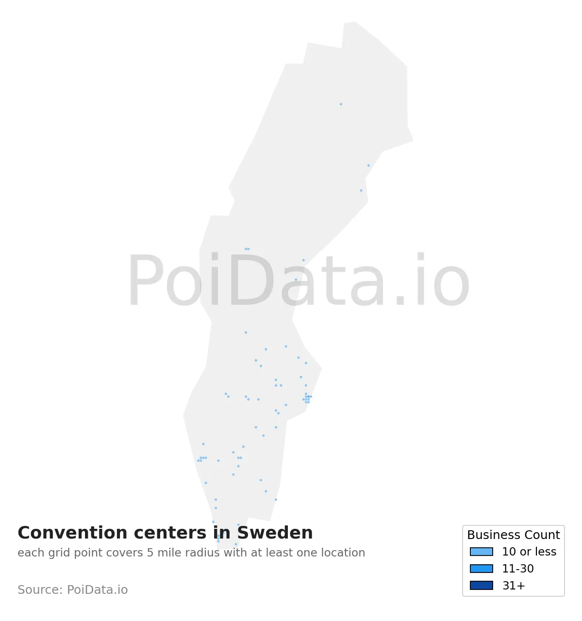 Convention center density map for Sweden