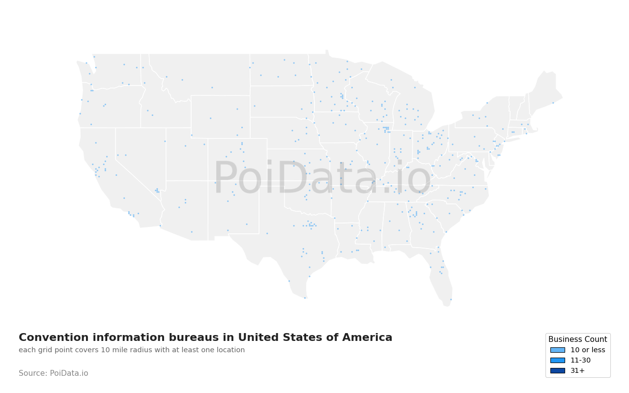 Convention information bureau density map for Nevada, United States