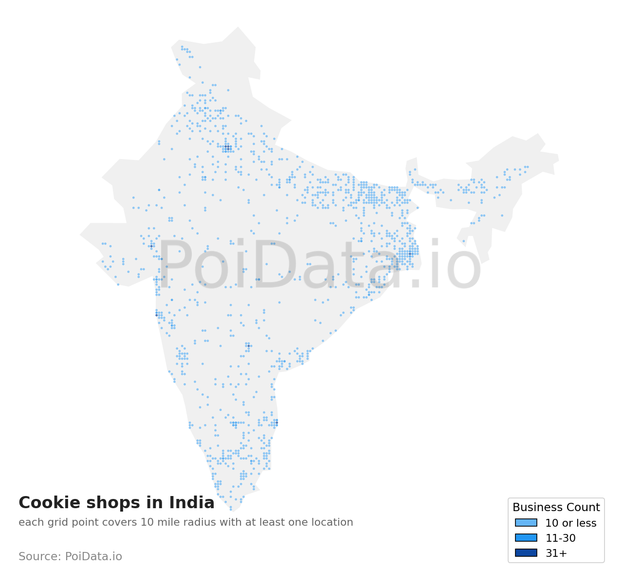 Cookie shop density map for India
