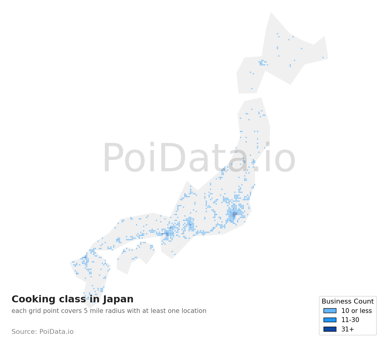 Cooking class density map for Japan