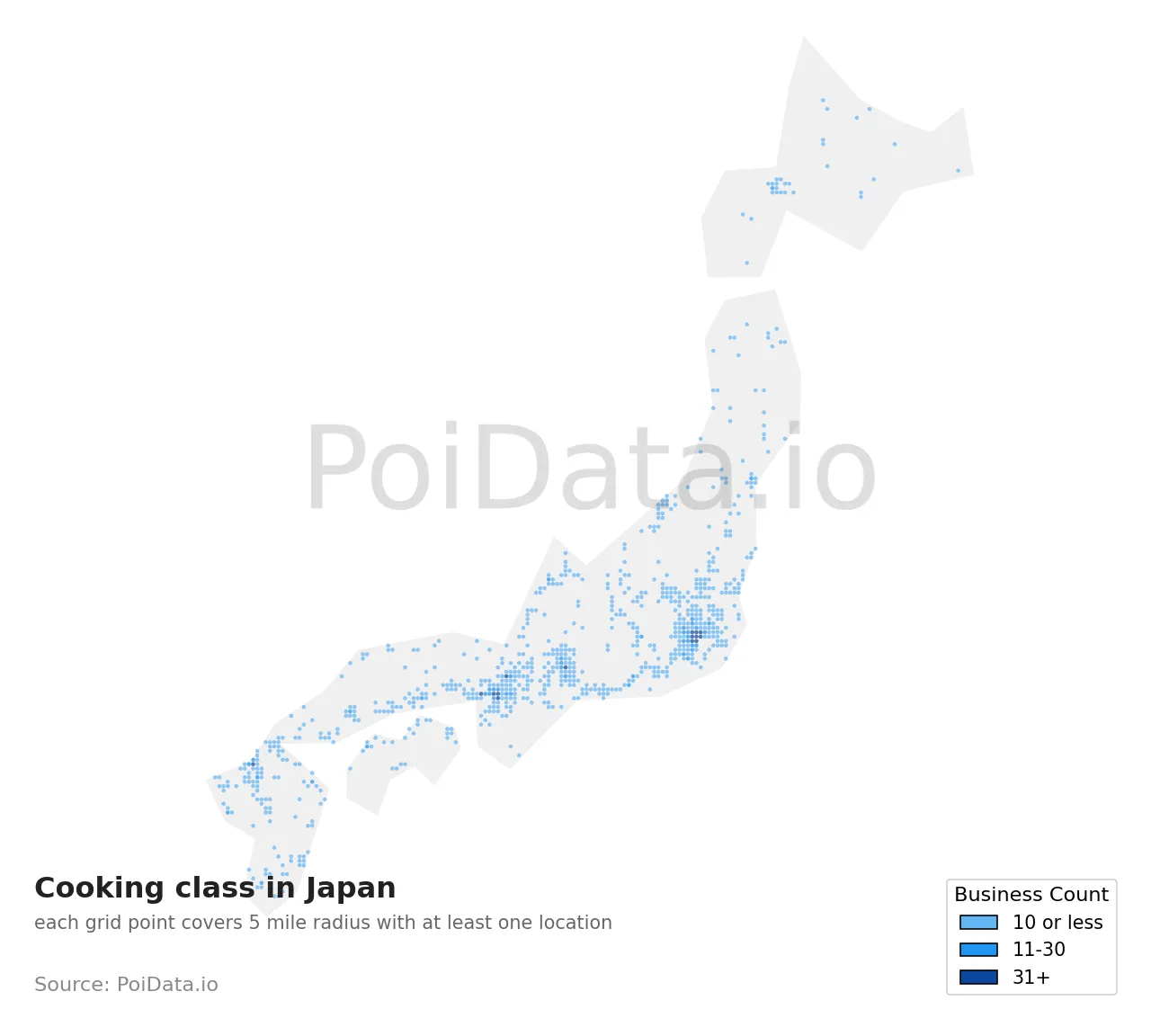 Cooking class density map for Japan