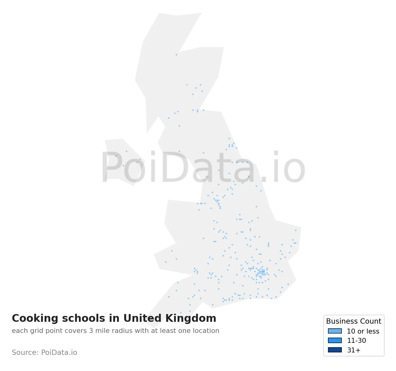 Cooking school density map for United Kingdom