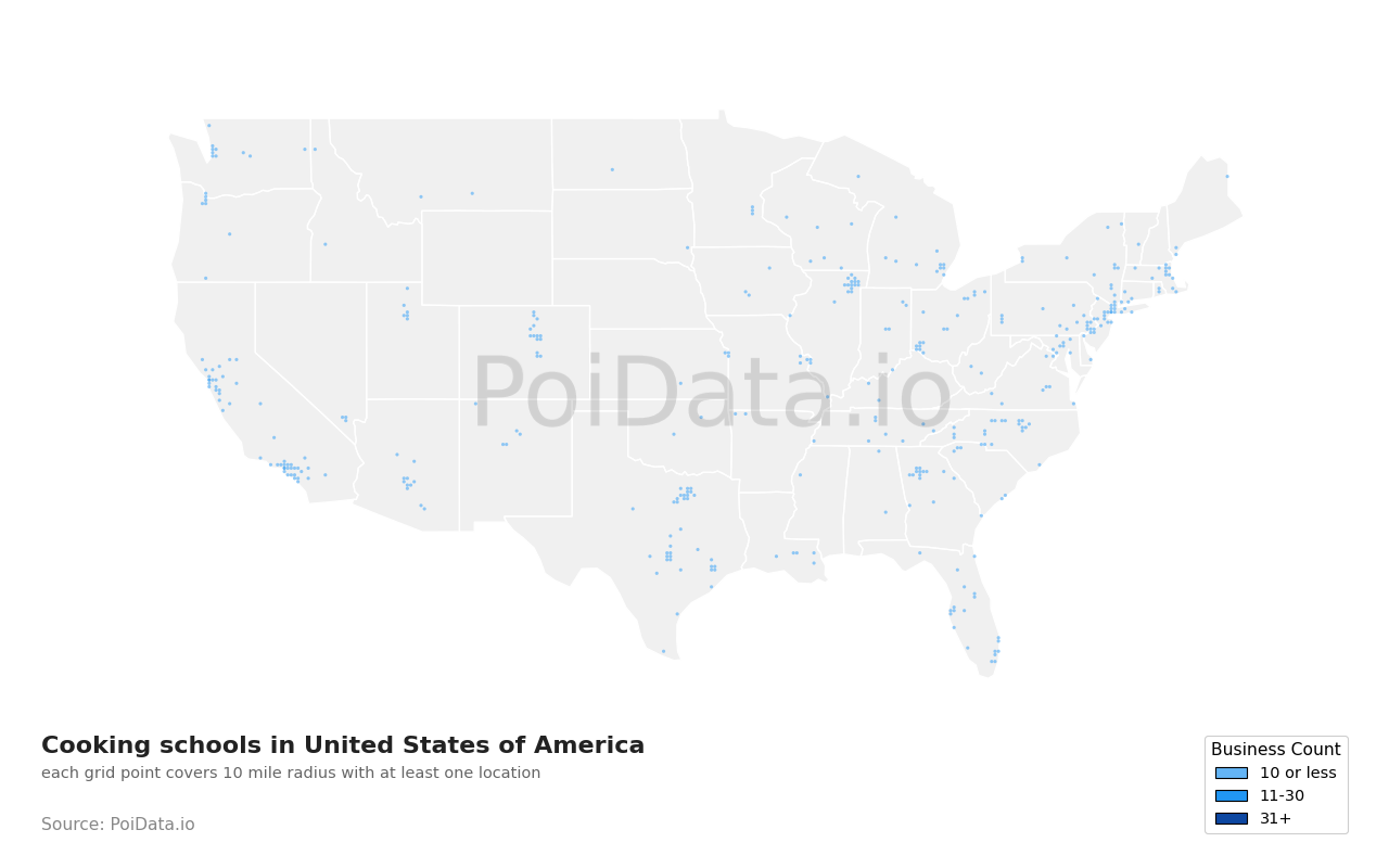 Cooking school density map for Ohio, United States