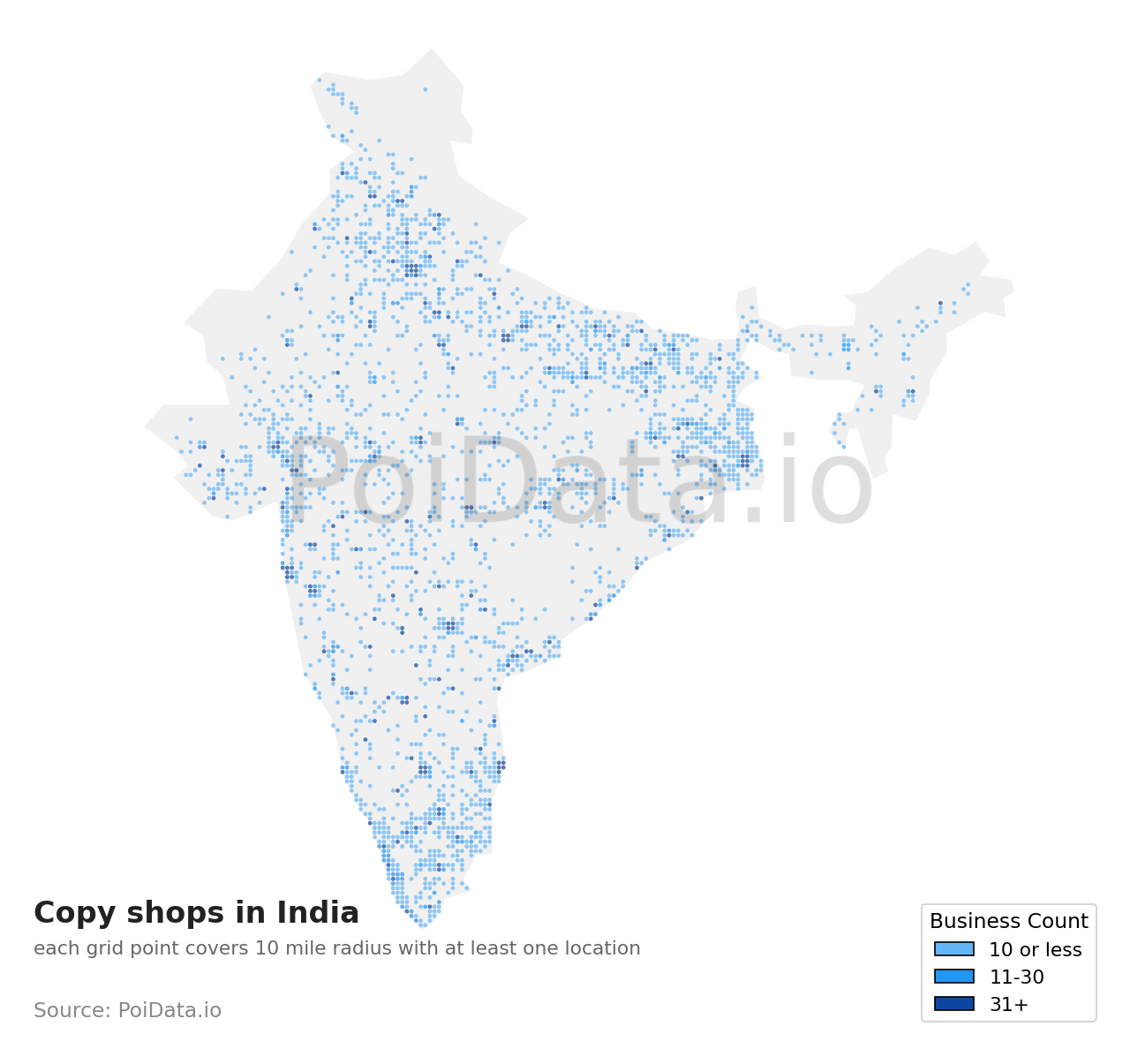 Copy shop density map for India
