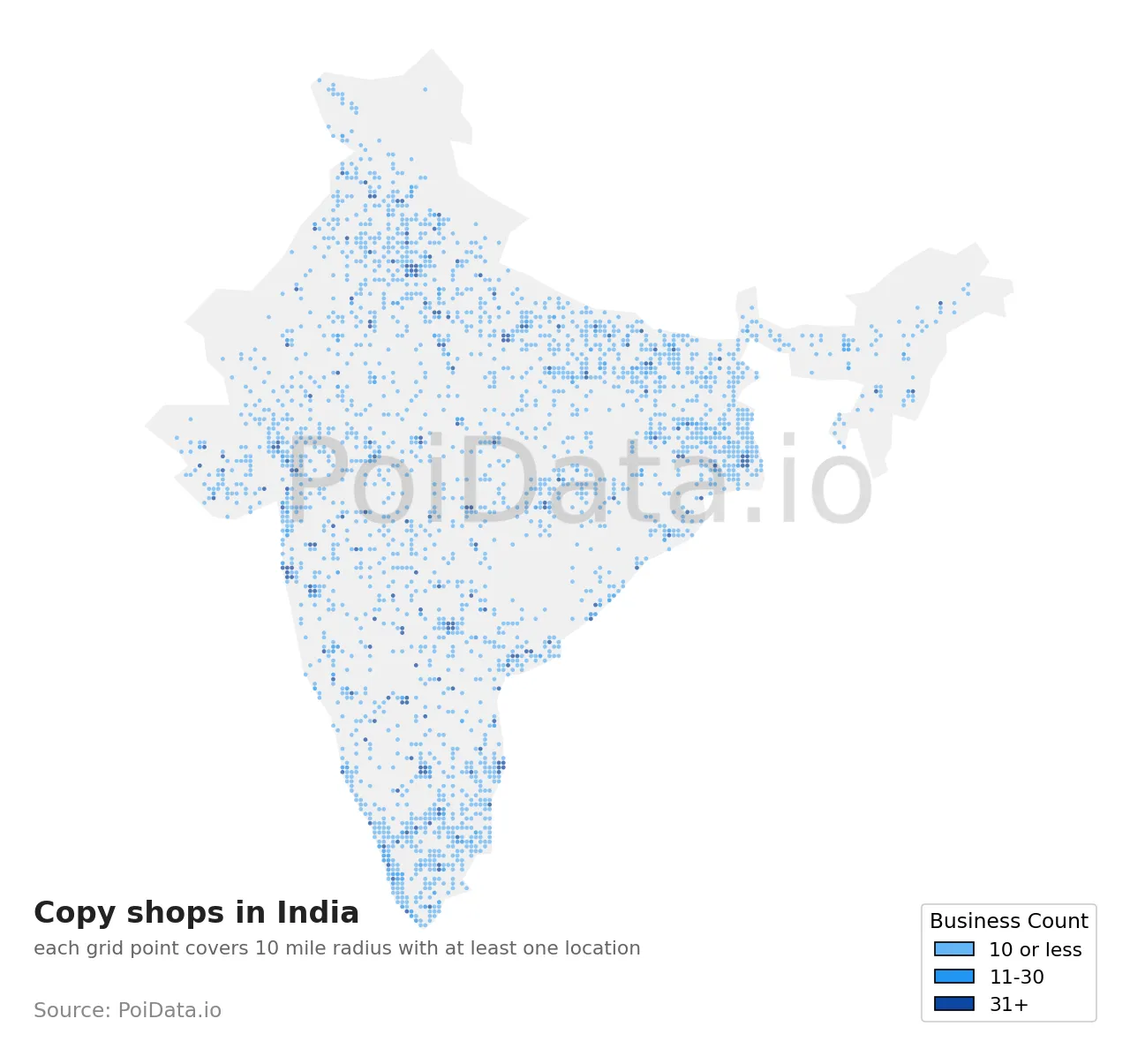 Copy shop density map for India
