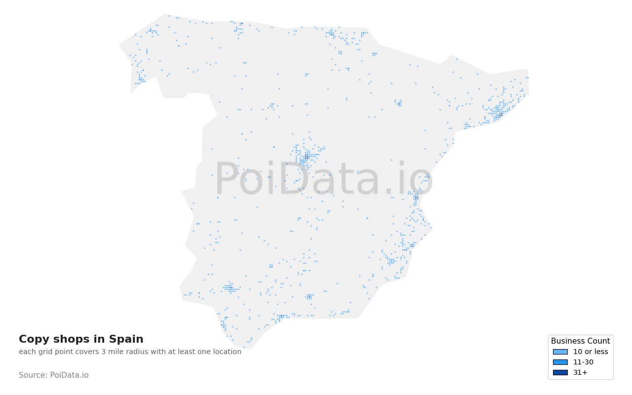 Copy shop density map for Spain