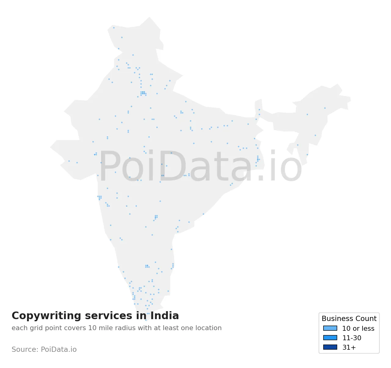 Copywriting service density map for India