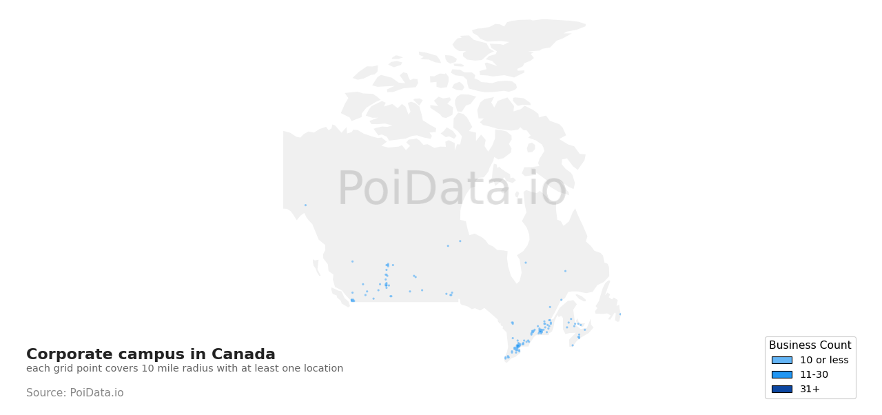 Corporate campus density map for Canada
