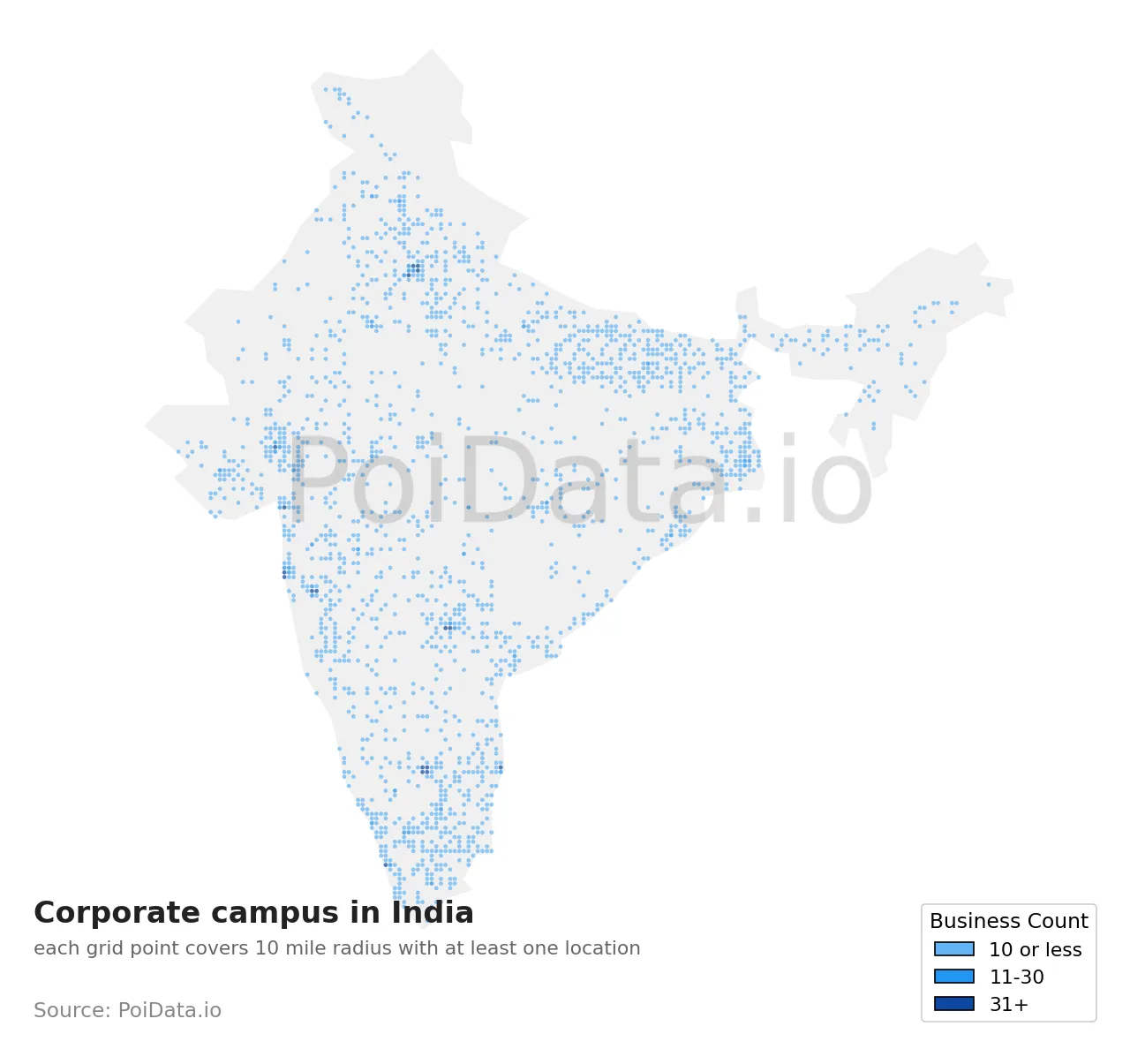 Corporate campus density map for India