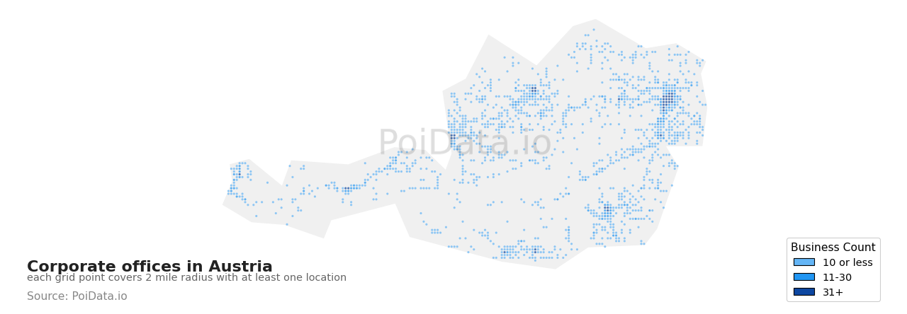 Corporate office density map for Austria