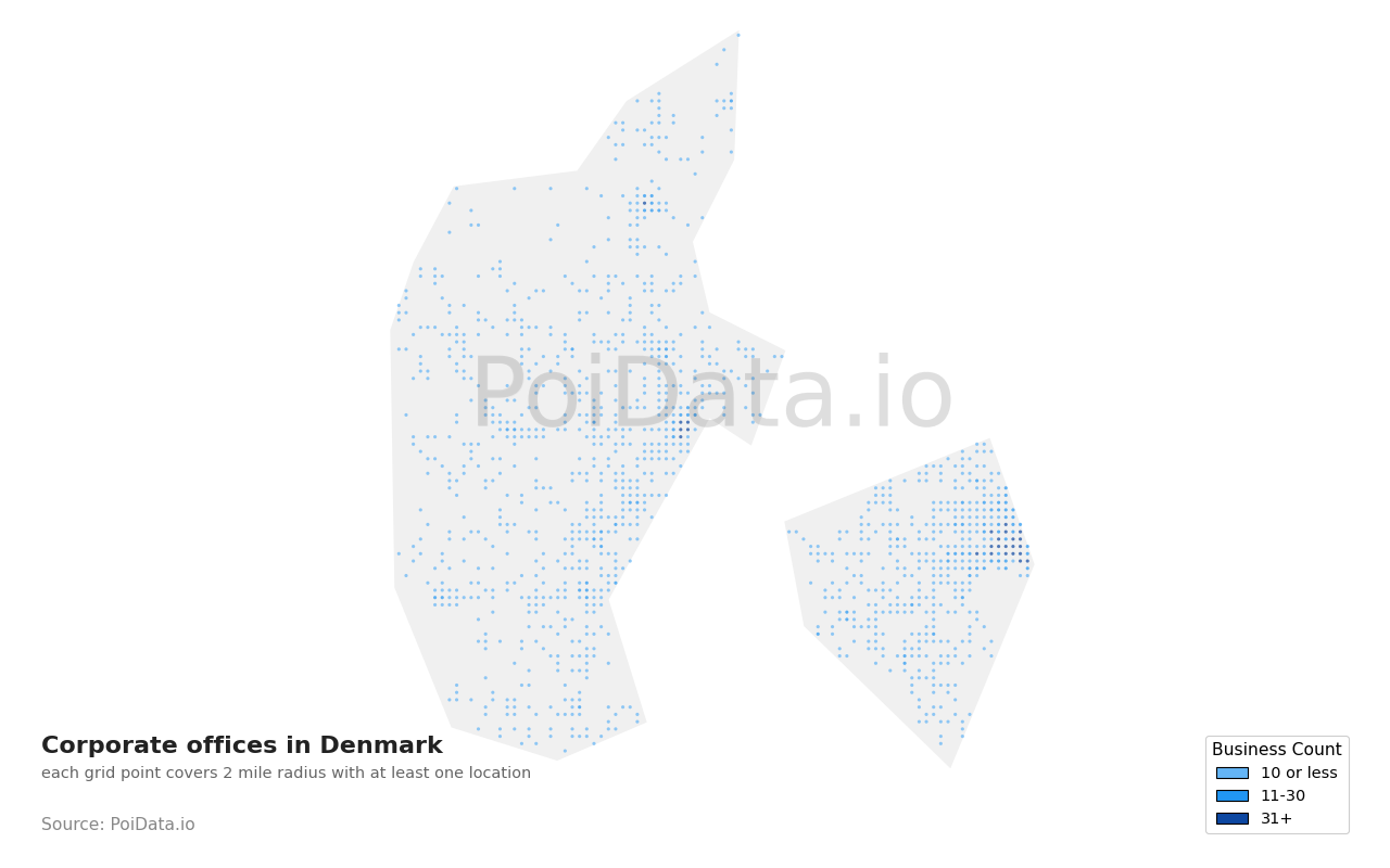 Corporate office density map for Denmark